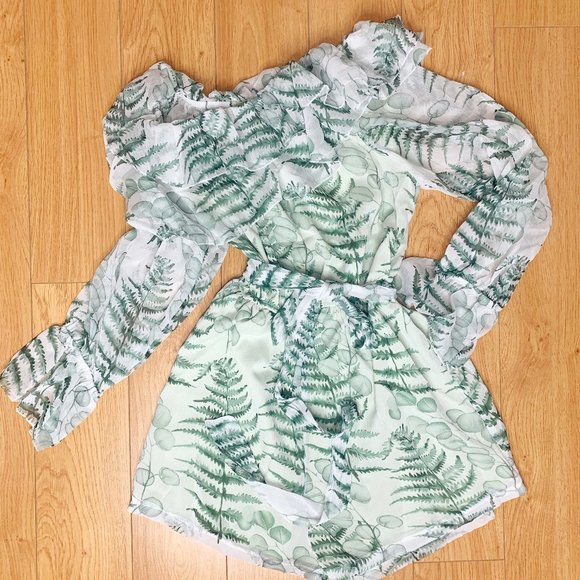 Off Shoulder Chiffon Jumpsuit Short Leaf patterned - Picture 7 of 7